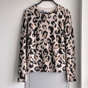 Anthropologie White + Warren 100% Cashmere Leopard Print Sweater